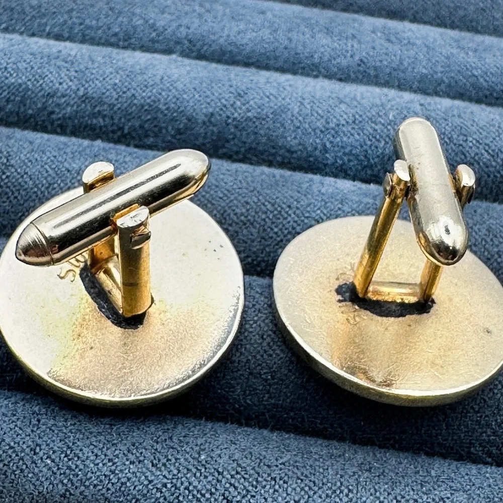 Vintage Swank‎ Gold Tone Enamel Cufflinks Tie Clip Duck Hunting Hunter Dog Birds